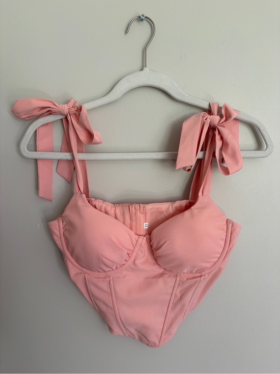 Tops - Pink Tie-Shoulder Corset Top Cropped Boned Padded Barbie Ballet